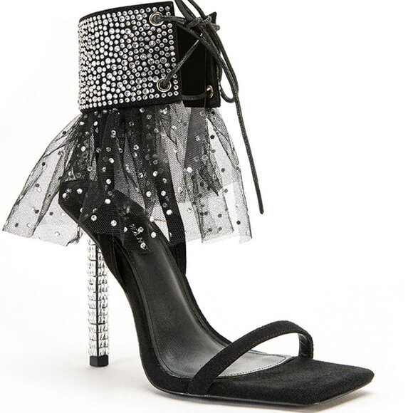 AZALEA WANG  " THE WHISTLE  BELL BLACK TIE " CRYSTAL STILETTO SANDAL(BRAND NEW ! - Picture 1 of 6